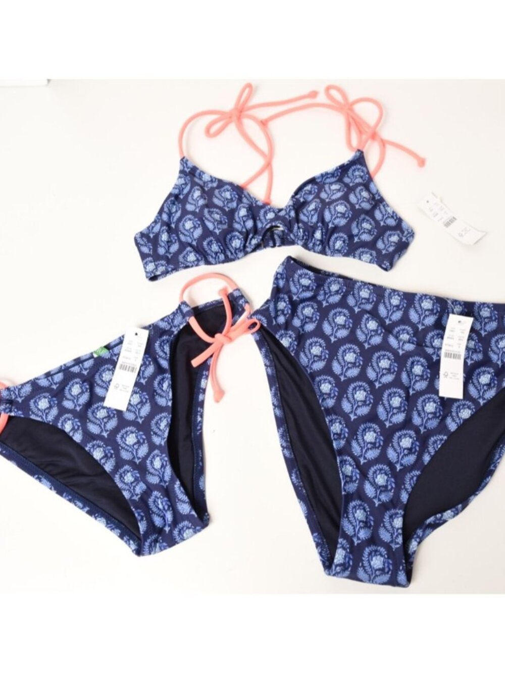 J. Crew Paisley Bikini Set with Two Bottoms High Rise Size Small NEW
